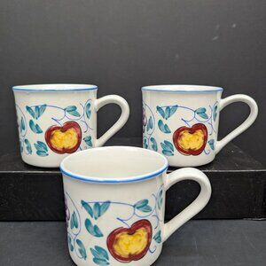 Fruttie Tabletops Unlimited Fruit Design Blue Rim 8 Oz Coffee Cup Lot of 3